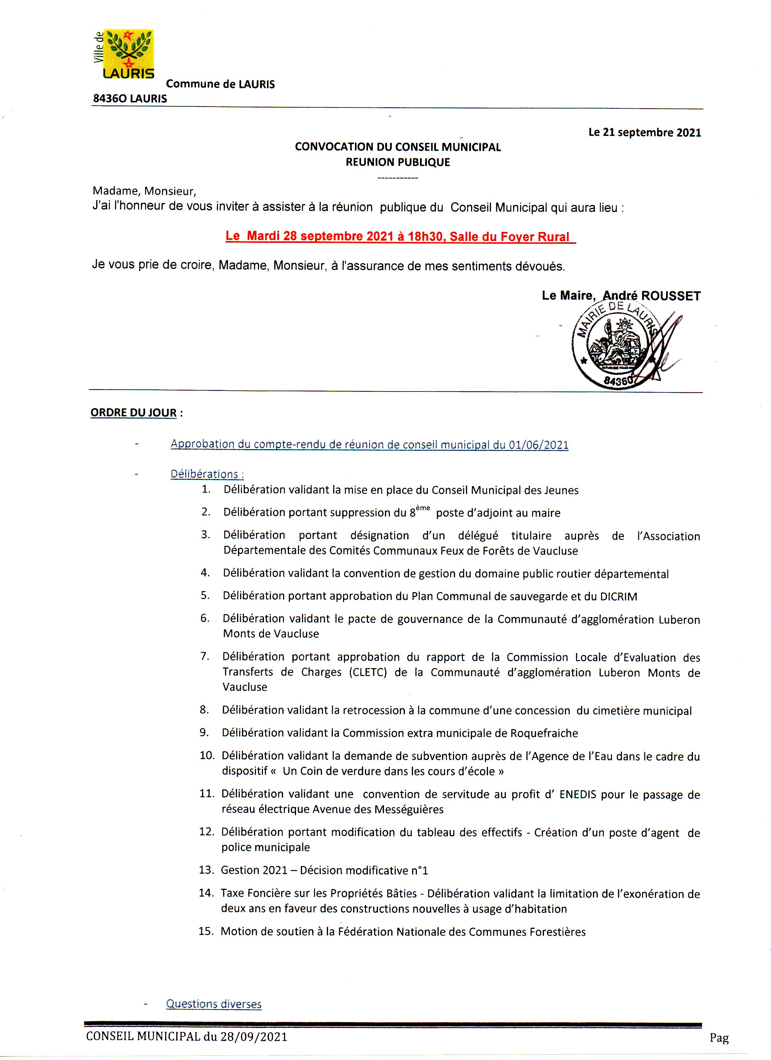 Conseil Municipal 28 09 2021